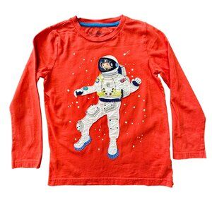 MINI BODEN Astronaut Applique T-Shirt Boys 6-7 122cm Space Cotton Tee Top Red